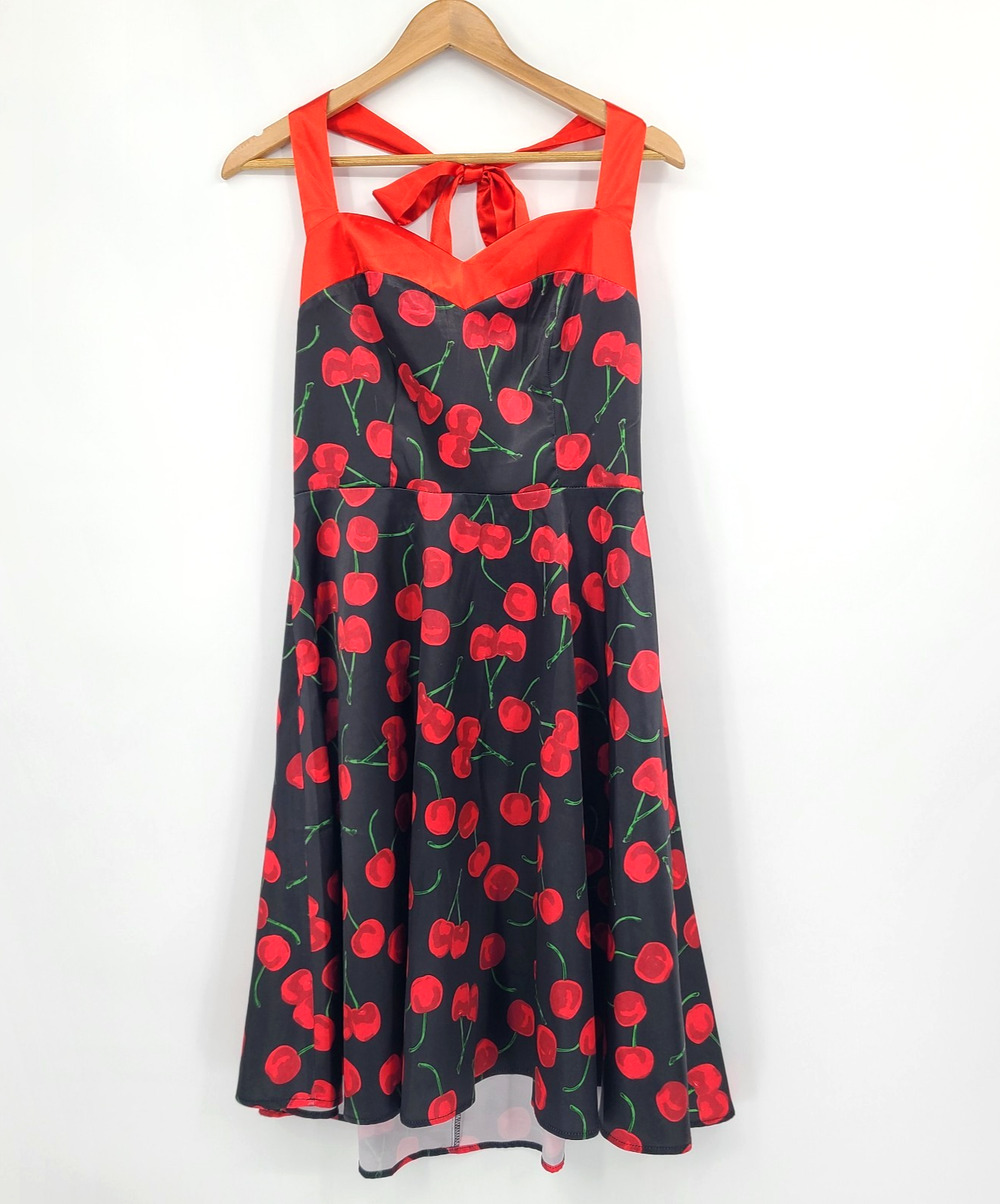 Dress Tells Cherry Print Rockabilly Retro Pin Up Girl Vintage Inspired Size L